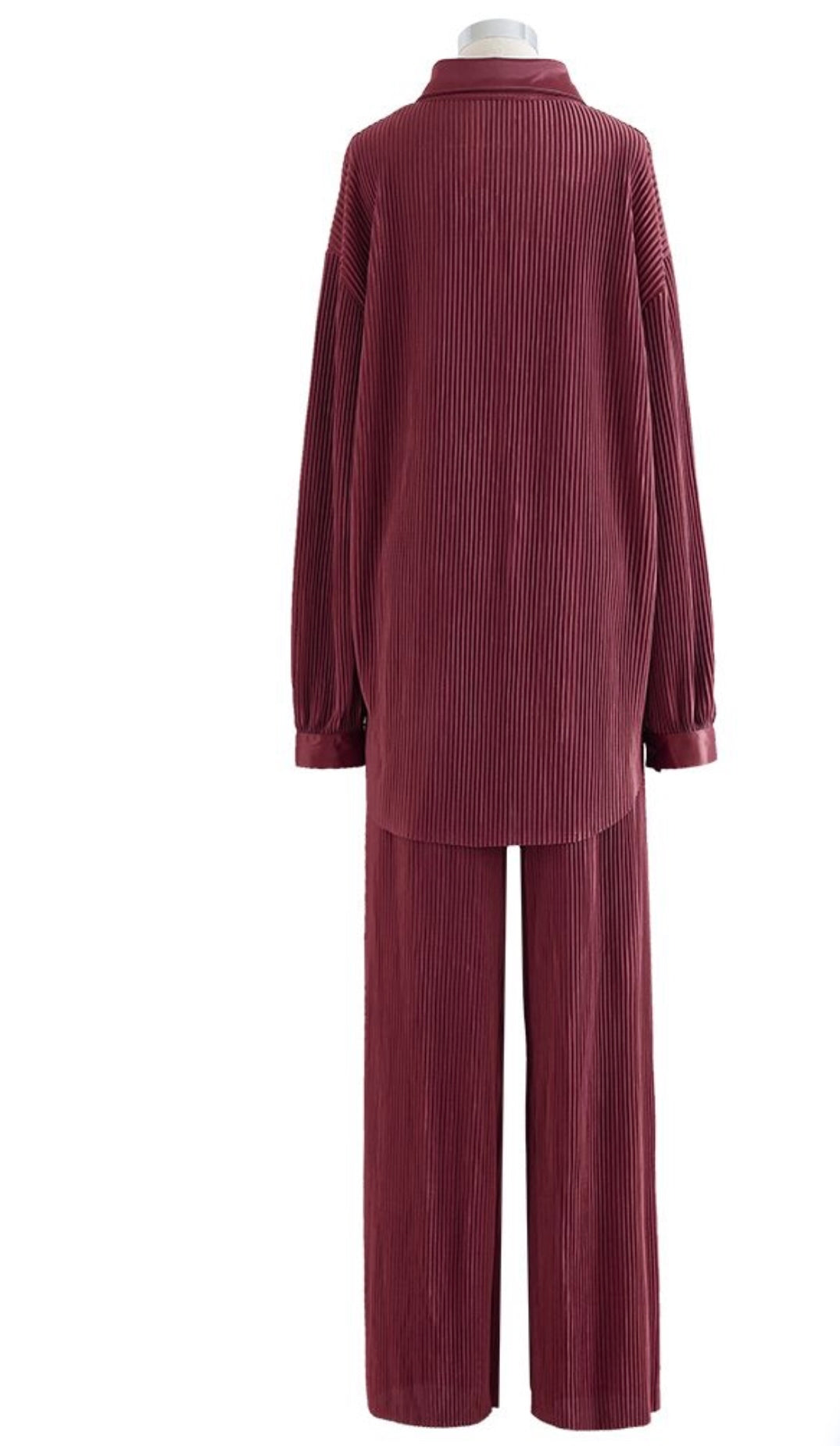 FULL PLEATED PLISSE SHIRT AND PANTS SET