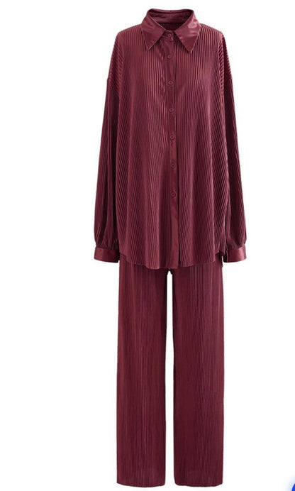 FULL PLEATED PLISSE SHIRT AND PANTS SET