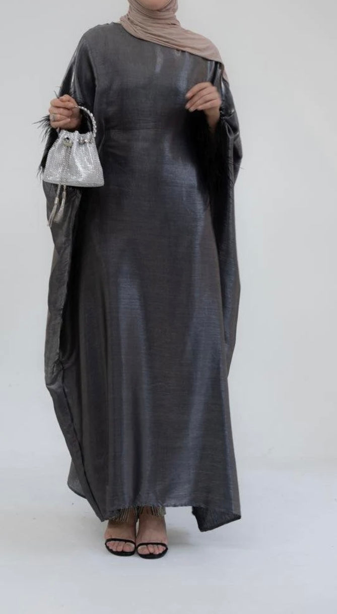 BUTTERFLY ABAYA-GREY Feather Cuff Details