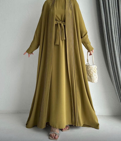 3 Pcs Pleated Abaya Set