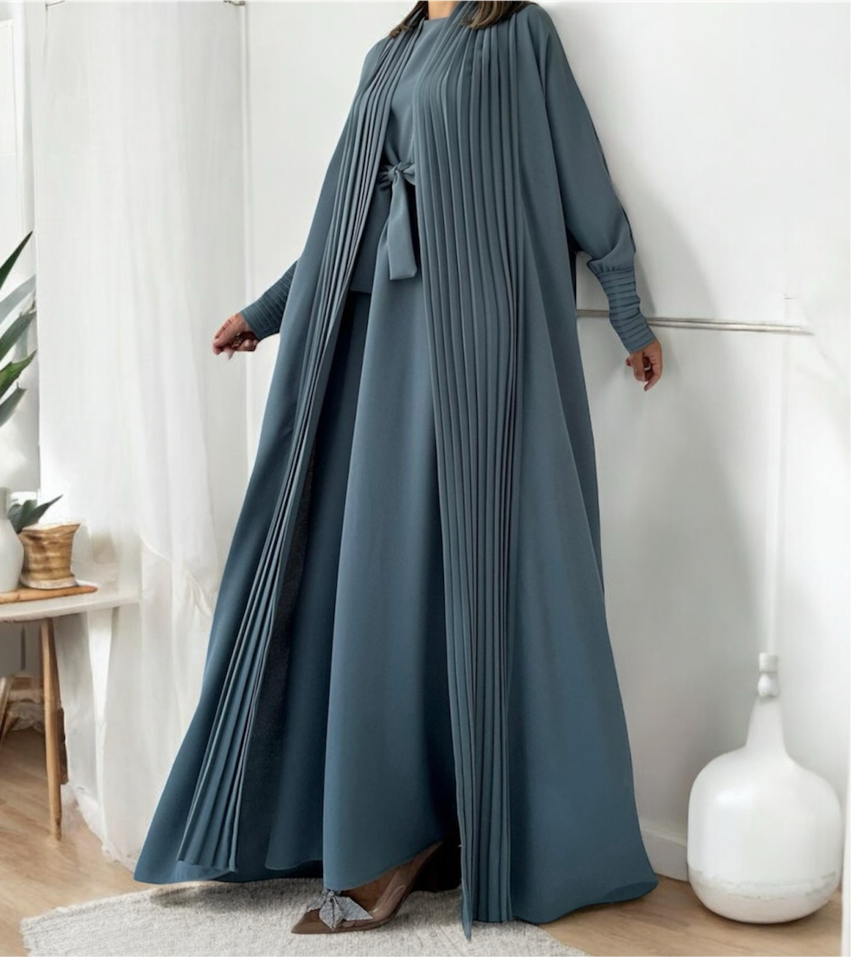 3 Pcs Pleated Abaya Set