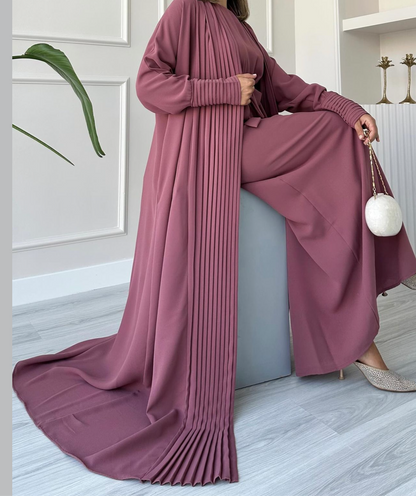 3 Pcs Pleated Abaya Set