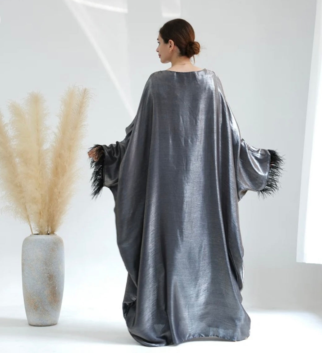 BUTTERFLY ABAYA-GREY Feather Cuff Details