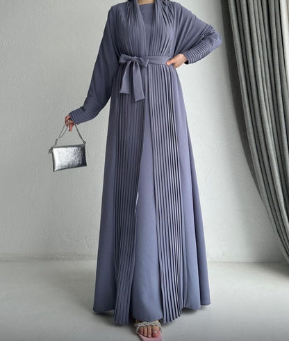 3 Pcs Pleated Abaya Set