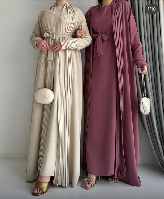 3 Pcs Pleated Abaya Set