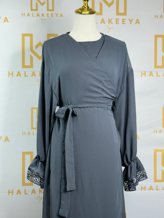 Double Layered Side Tie Up Detail Abaya Dress