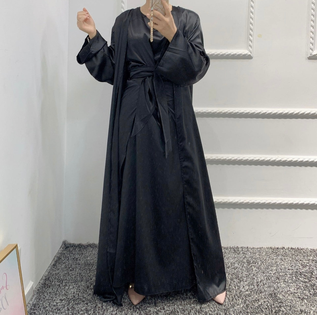 Abaya Modest Dress Silk Long Kimono Abaya Tie-Wrap Skirt