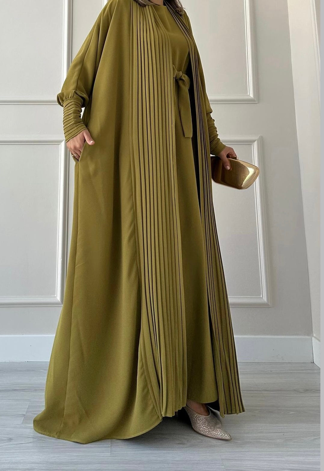 3 Pcs Pleated Abaya Set