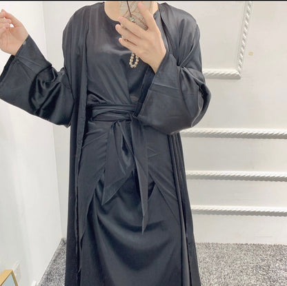 Abaya Modest Dress Silk Long Kimono Abaya Tie-Wrap Skirt