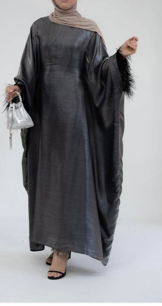 BUTTERFLY ABAYA-GREY Feather Cuff Details