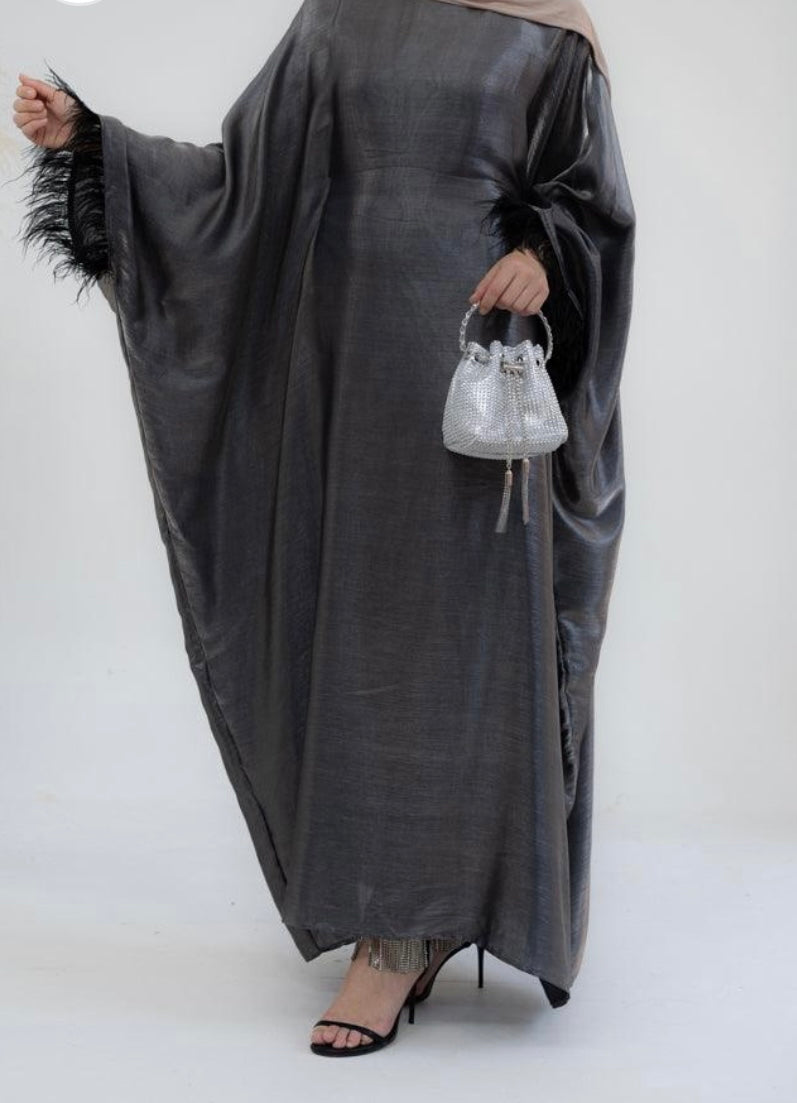 BUTTERFLY ABAYA-GREY Feather Cuff Details