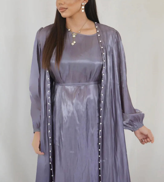 Organza Pearl kimono two-piece Abaya