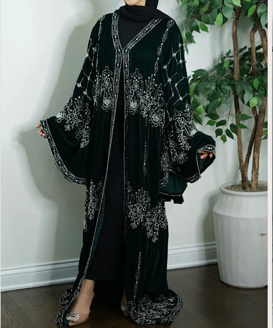 Luxury velvet open Abaya fully handwork Embellished beaded