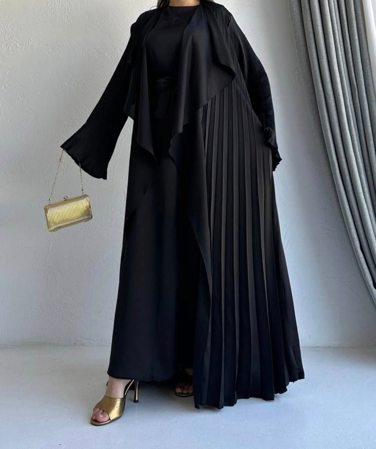 3 Pcs Satin Pleated Open  Abaya set