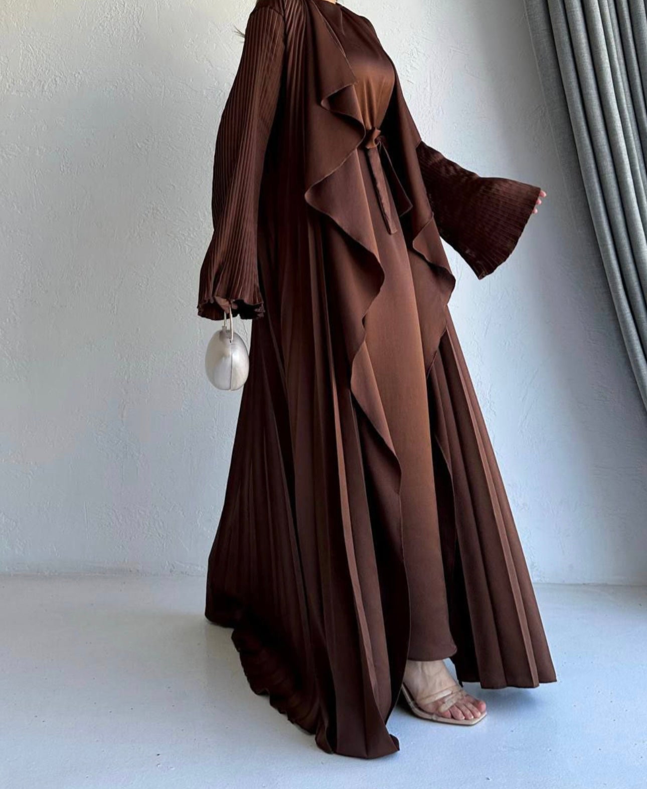 3 Pcs Satin Pleated Open  Abaya set