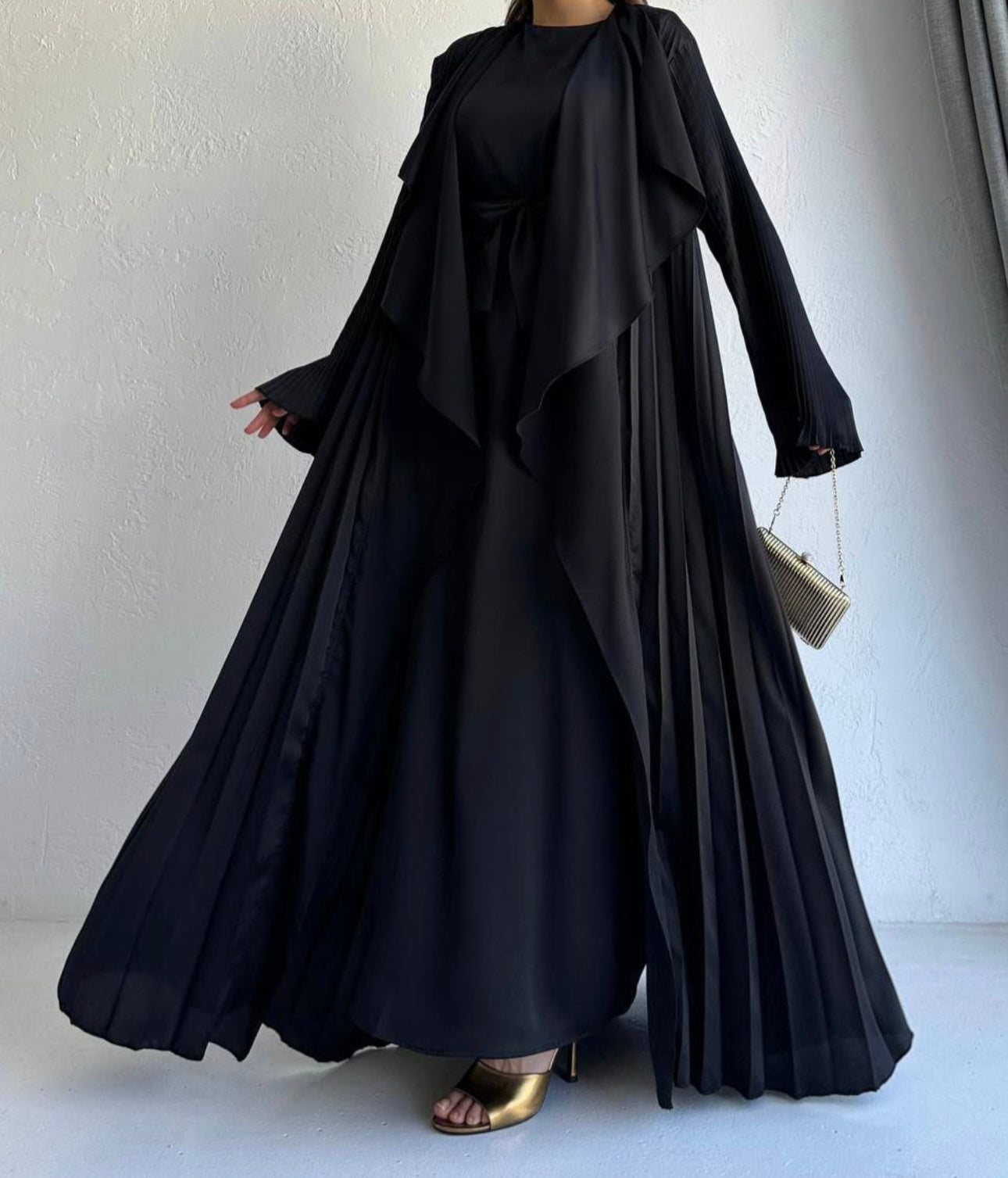 3 Pcs Satin Pleated Open  Abaya set