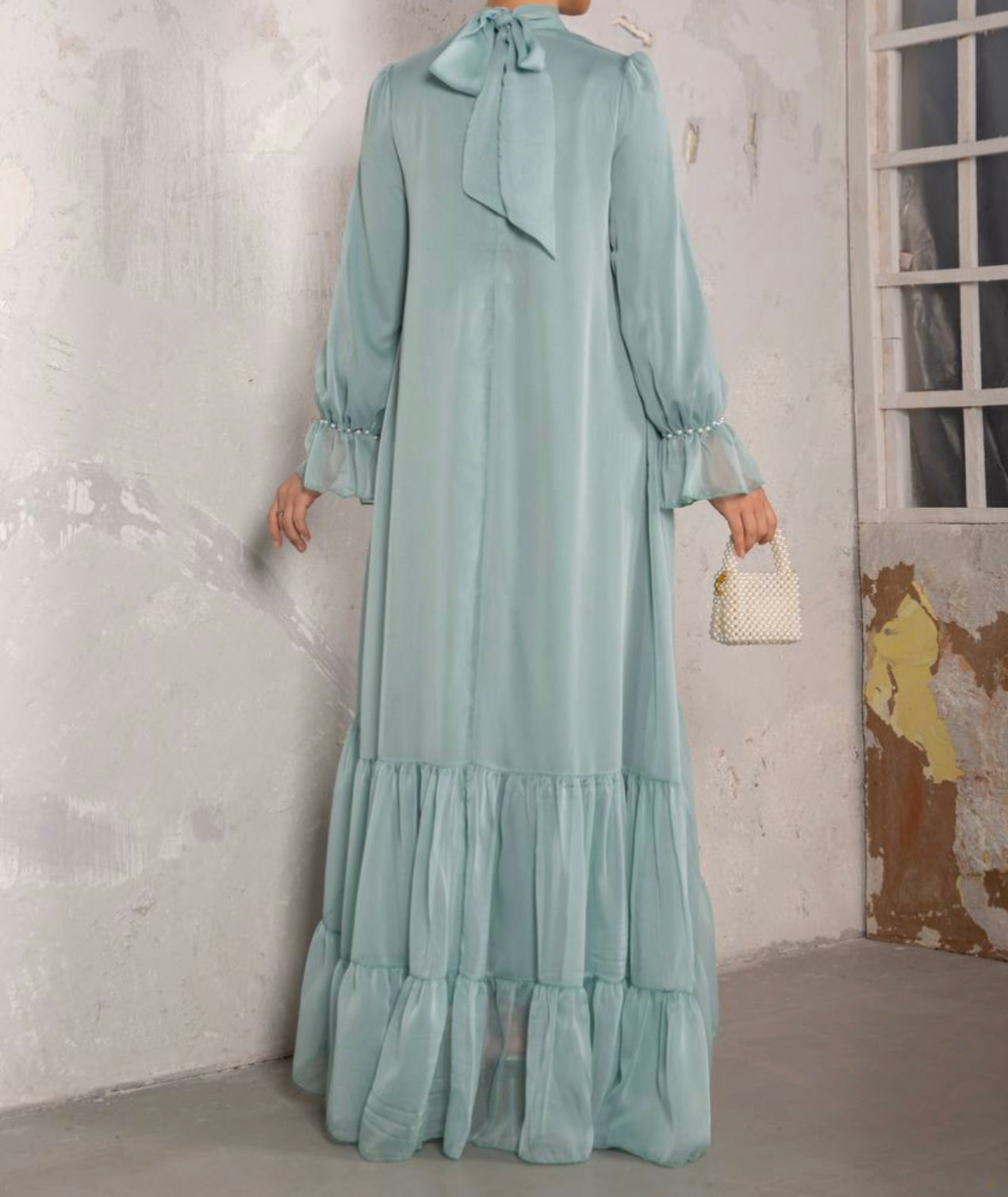 Chiffon Fabric Pearl Dress With Belt