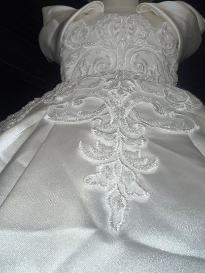 Aida Luxury White Beaded lacePuffy Flower Girl Dress